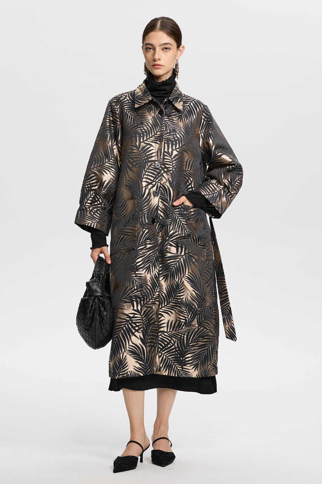 Aurora Jacquard Leaf Long Coat