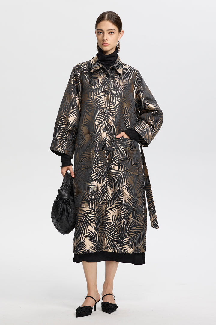 Aurora Jacquard Leaf Long Coat