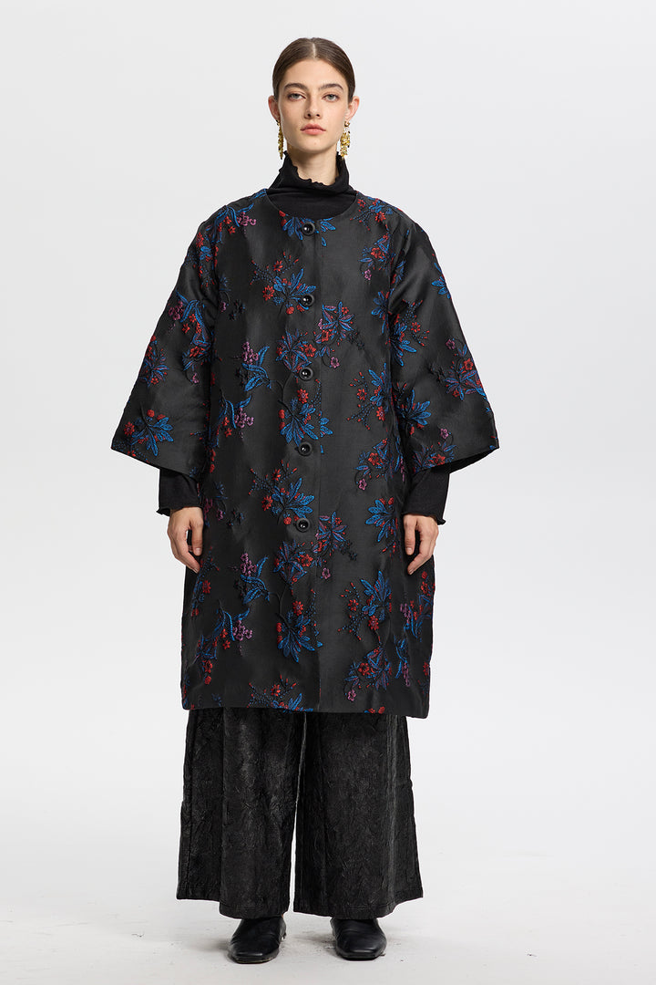 Aurelia Embroidered Jacquard Floral Coat