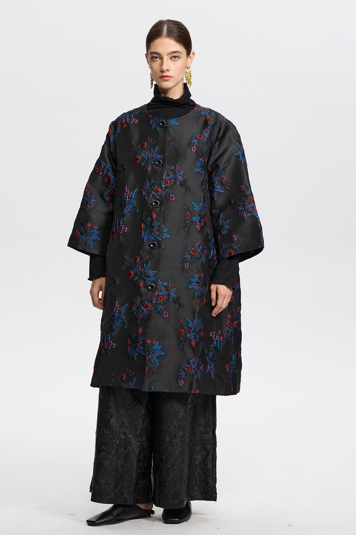 Aurelia Embroidered Jacquard Floral Coat