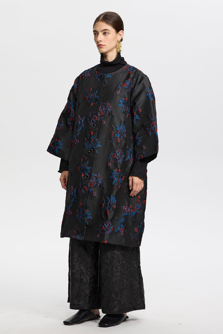 Aurelia Embroidered Jacquard Floral Coat