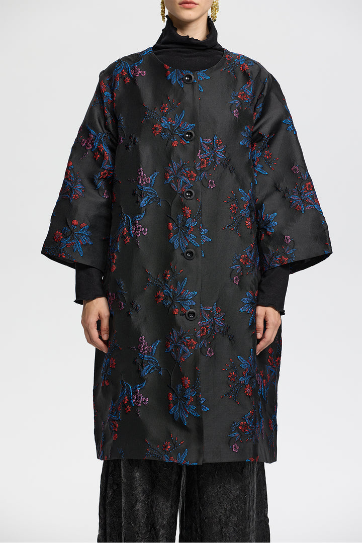 Aurelia Embroidered Jacquard Floral Coat