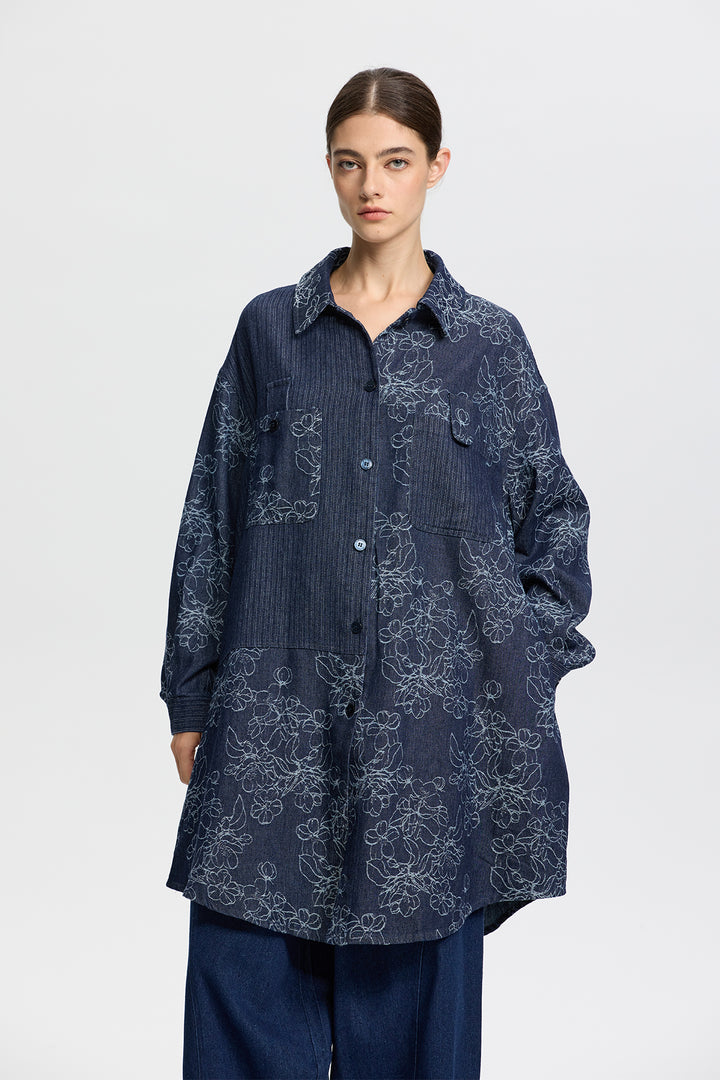 Sonia Retro Oversize Denim Shirt Blouse