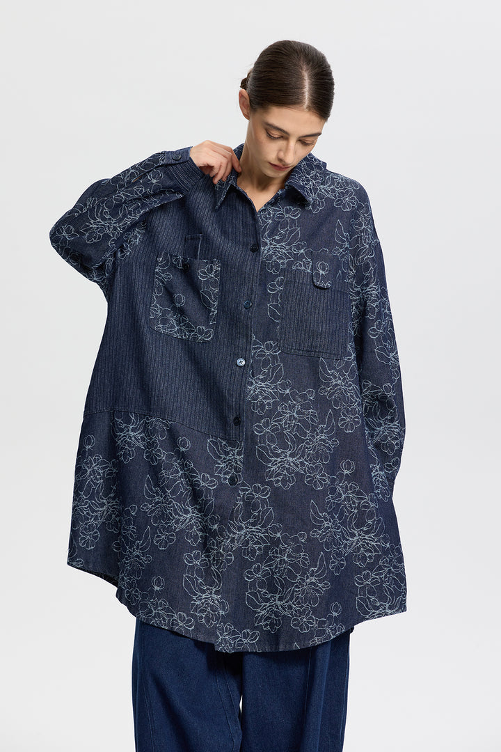 Sonia Retro Oversize Denim Shirt Blouse