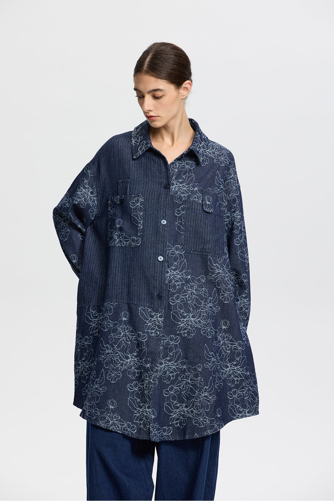 Sonia Retro Oversize Denim Shirt Blouse