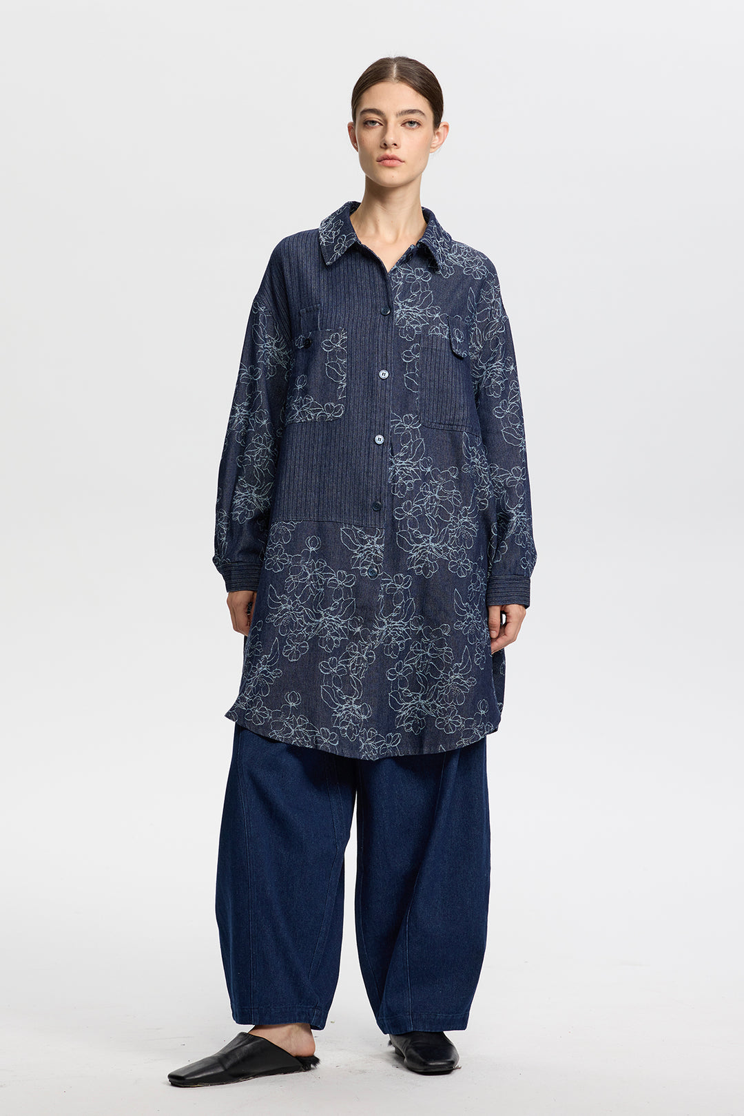 Sonia Retro Oversize Denim Shirt Blouse