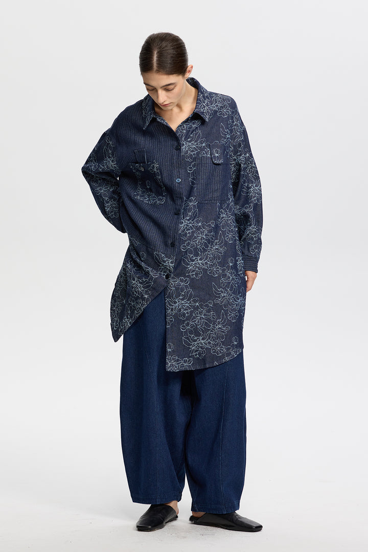 Sonia Retro Oversize Denim Shirt Blouse