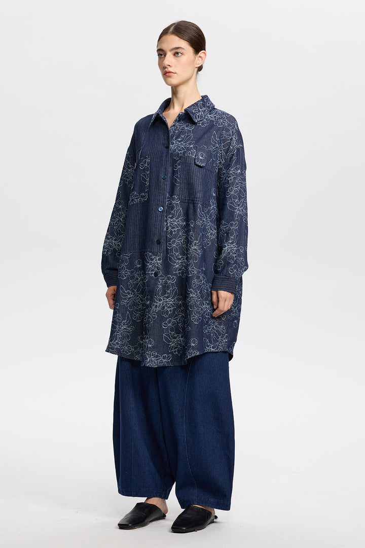 Sonia Retro Oversize Denim Shirt Blouse