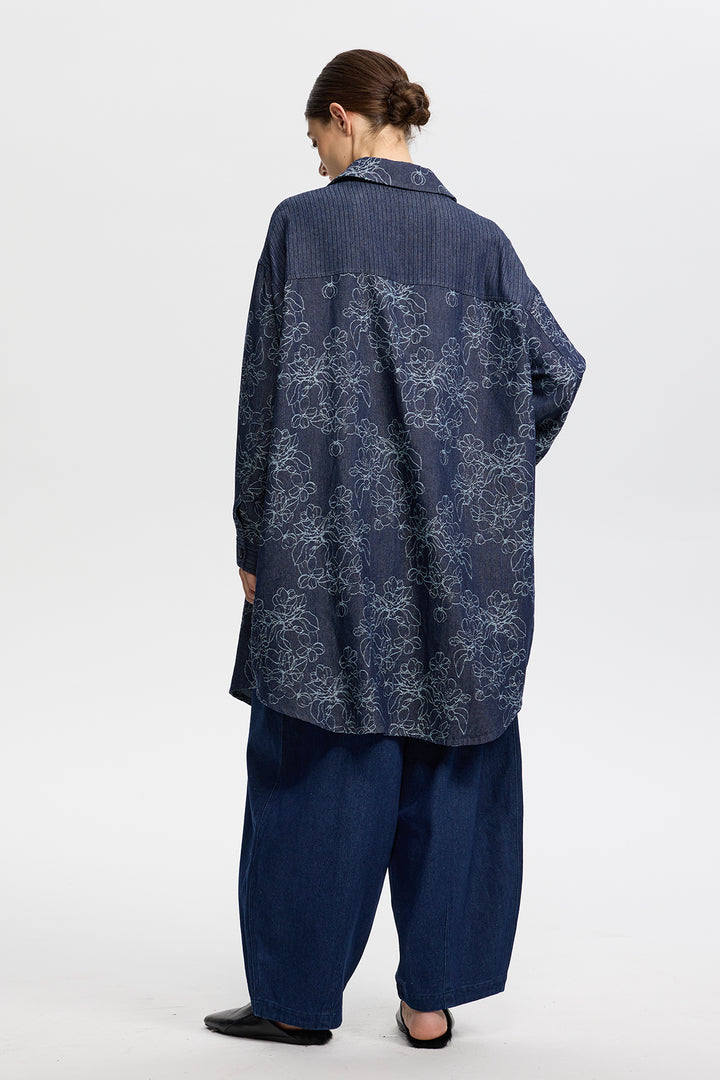 Sonia Retro Oversize Denim Shirt Blouse