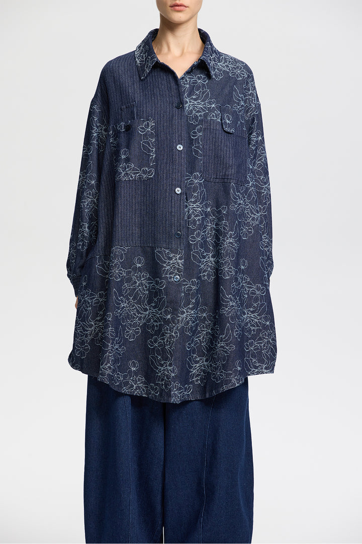 Sonia Retro Oversize Denim Shirt Blouse