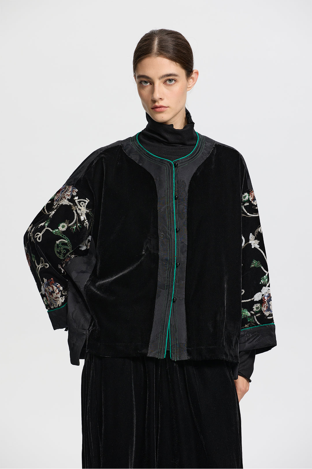 Thalassa Velvet Jacket with Embroidered Sleeves