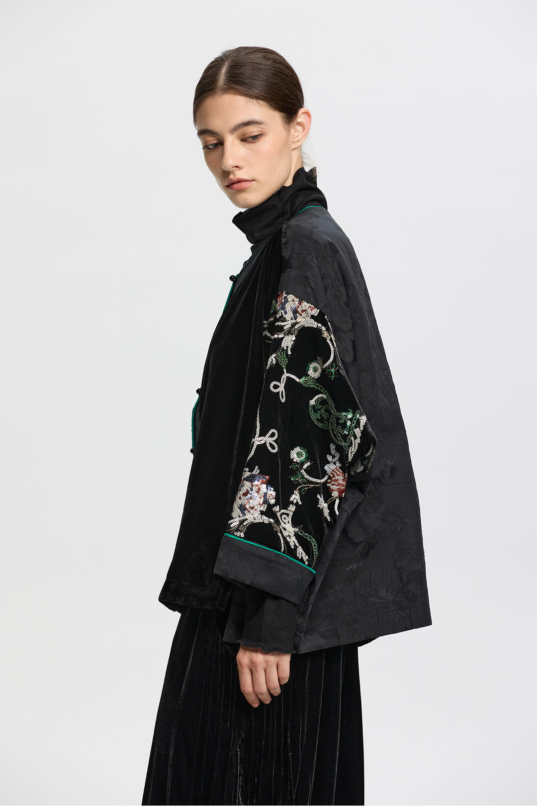 Thalassa Velvet Jacket with Embroidered Sleeves