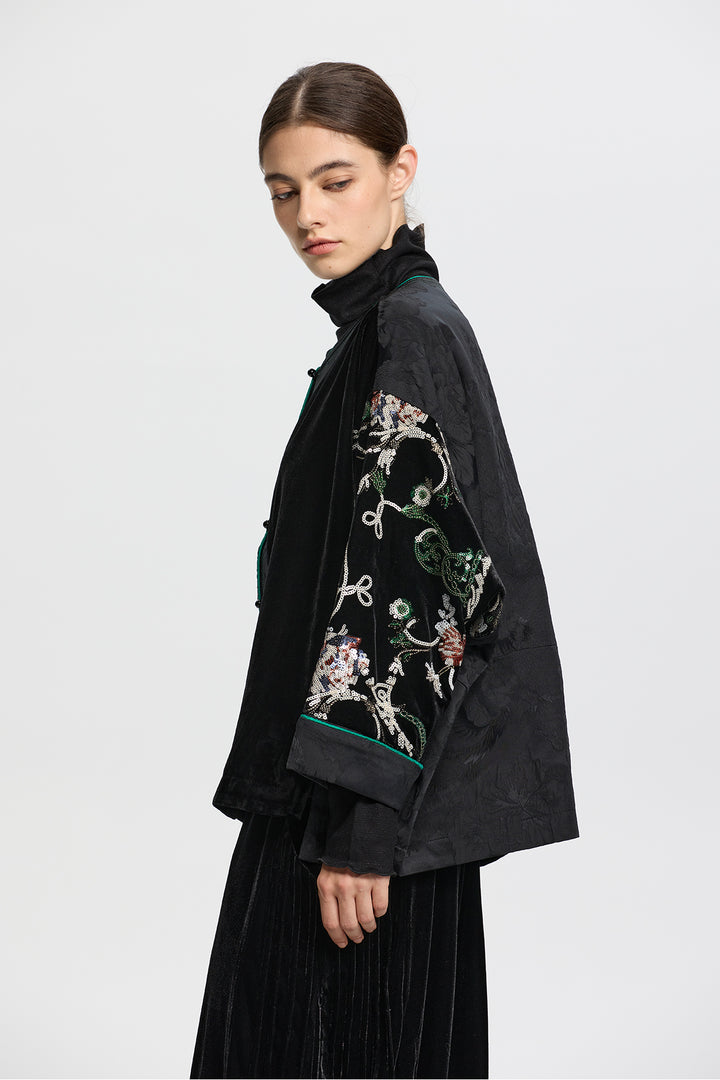 Thalassa Velvet Jacket with Embroidered Sleeves