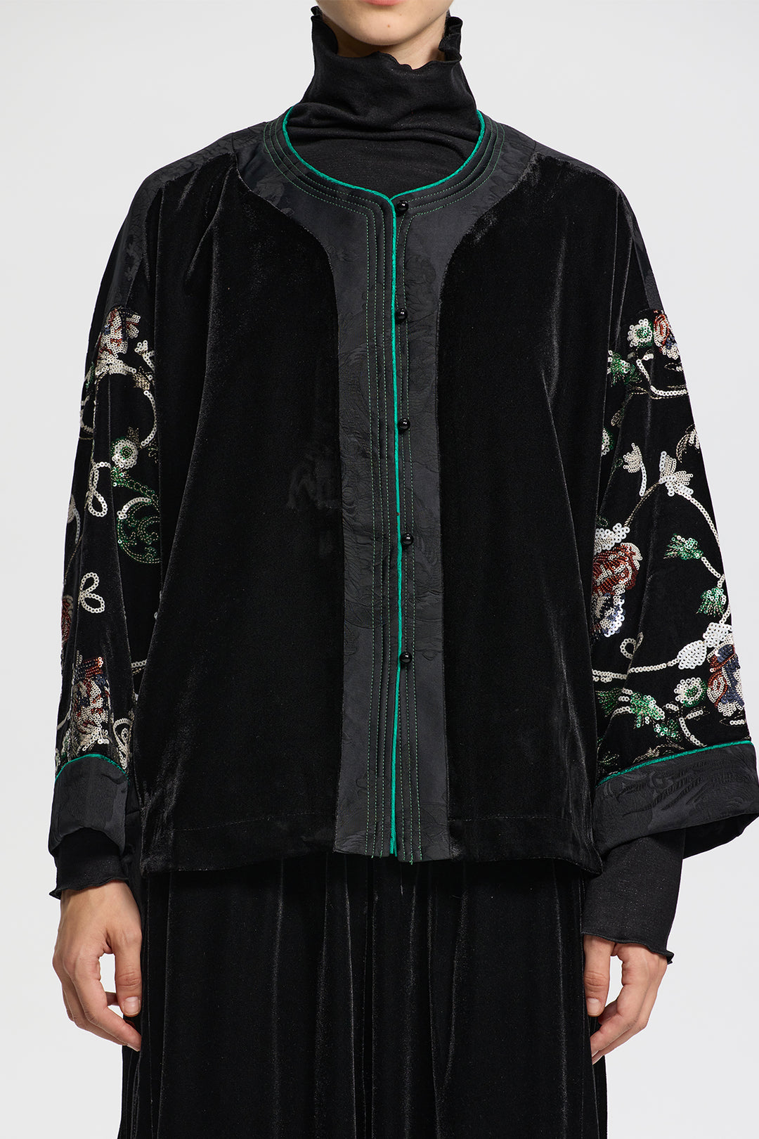 Thalassa Velvet Jacket with Embroidered Sleeves