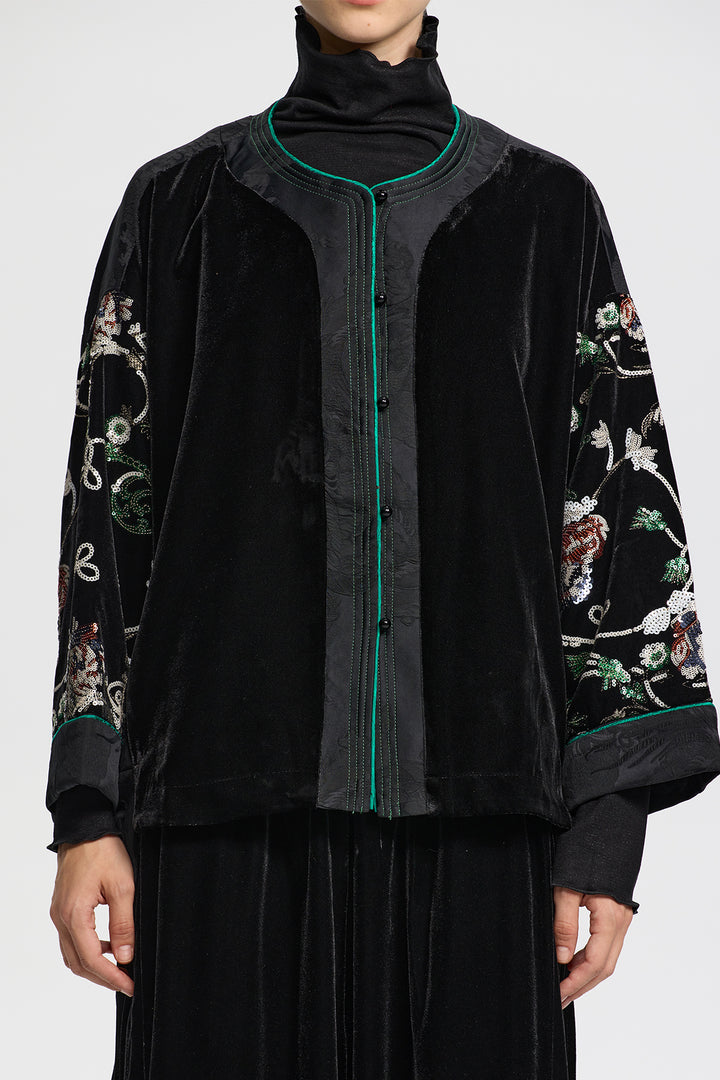Thalassa Velvet Jacket with Embroidered Sleeves