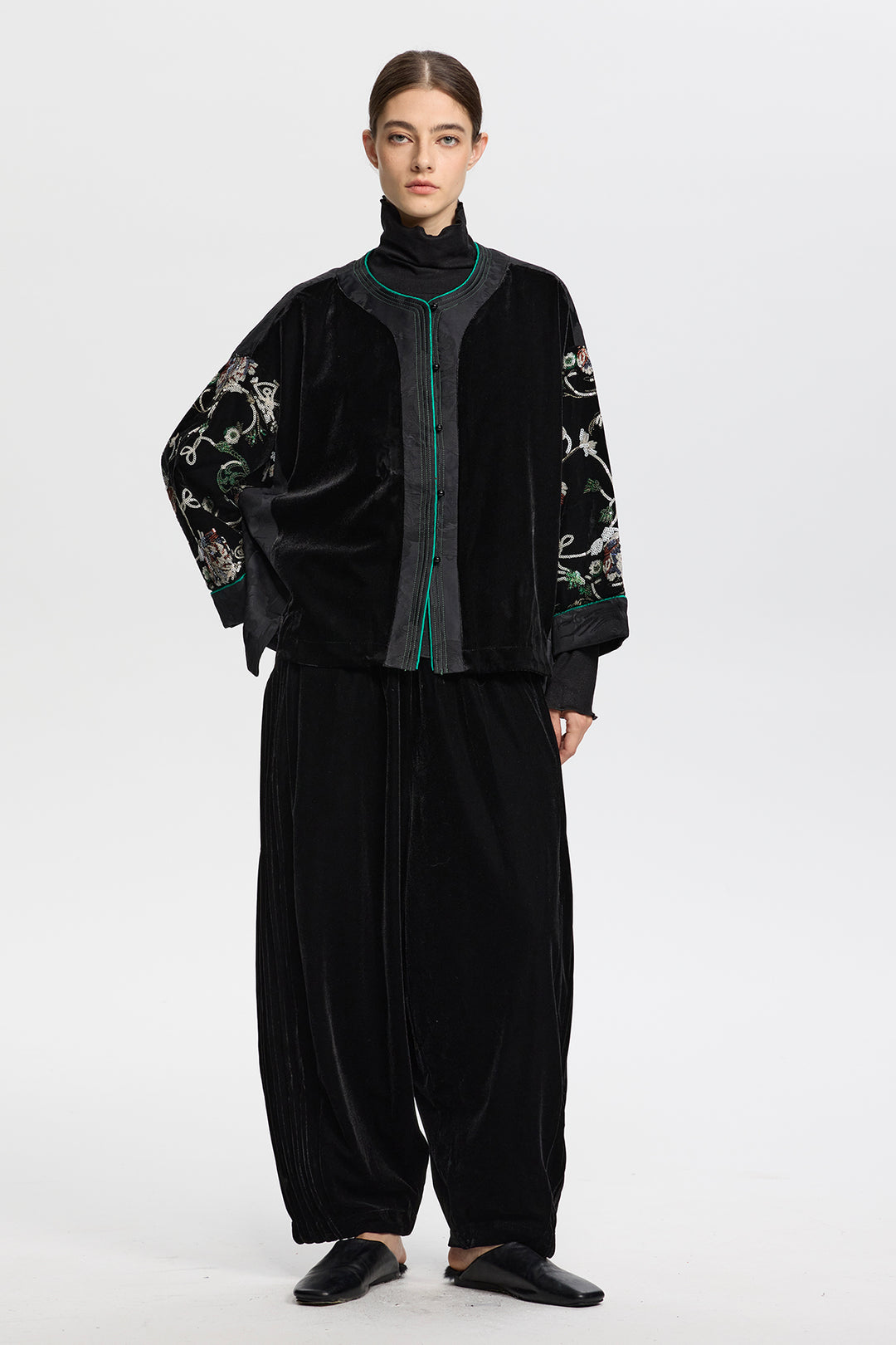 Thalassa Velvet Jacket with Embroidered Sleeves
