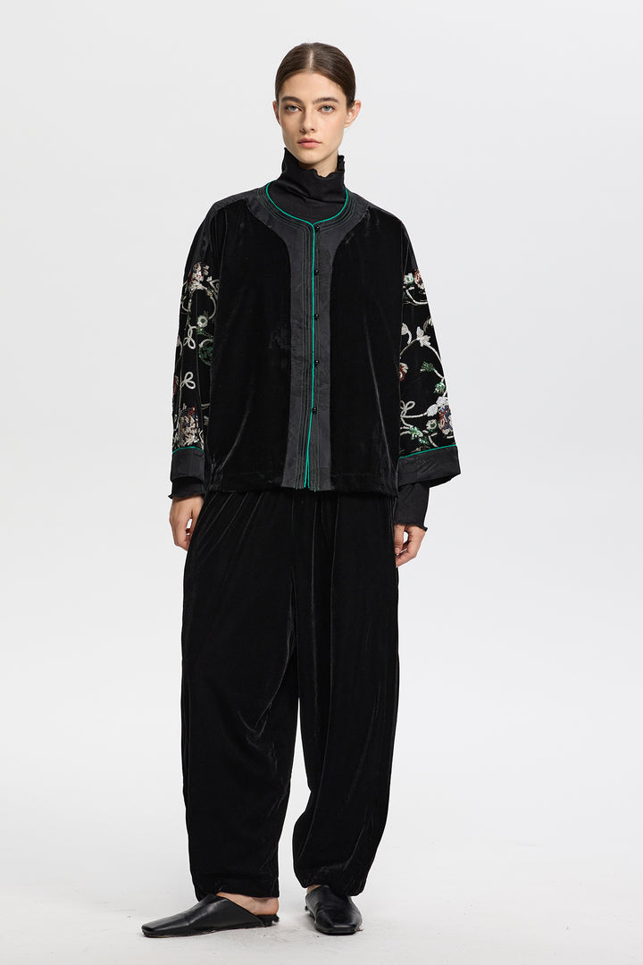 Thalassa Velvet Jacket with Embroidered Sleeves