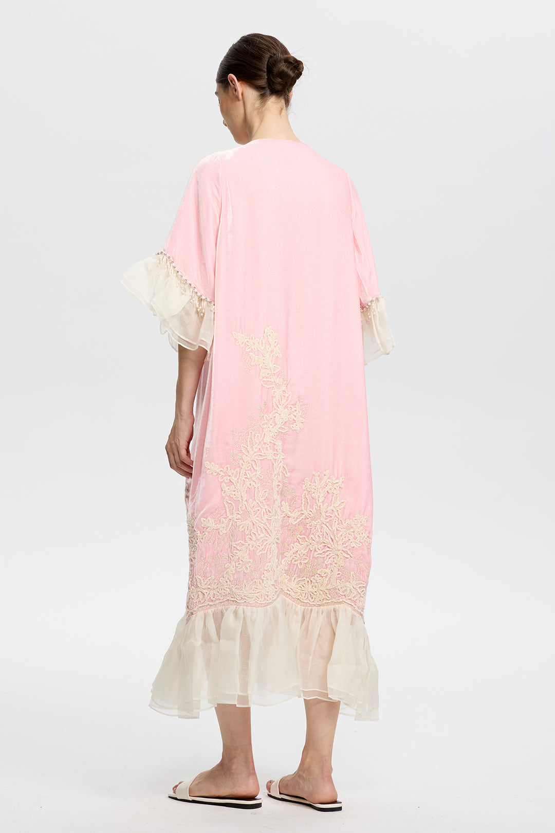 Elowen Embroidered Velvet Ruffle Hem Dress