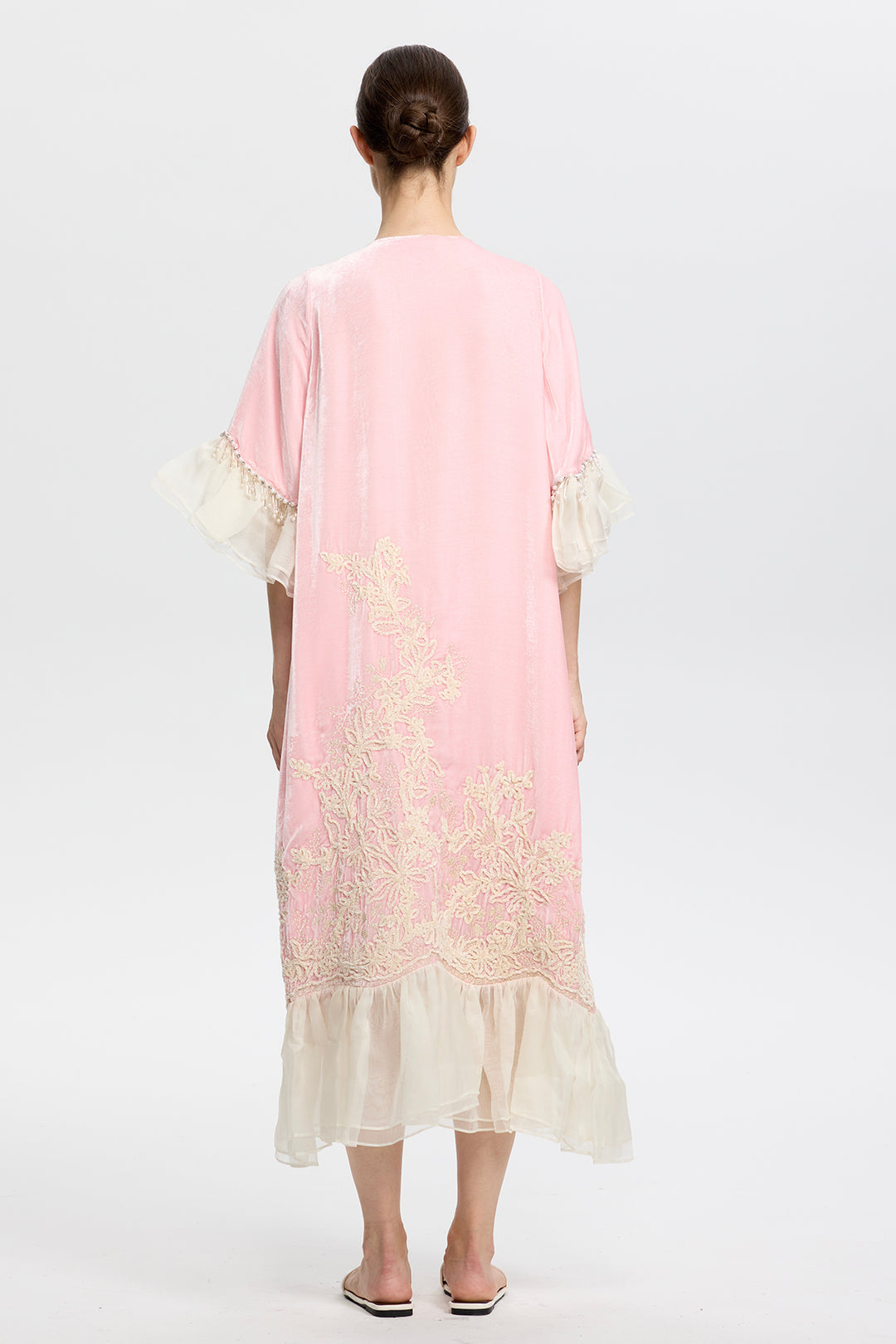 Elowen Embroidered Velvet Ruffle Hem Dress