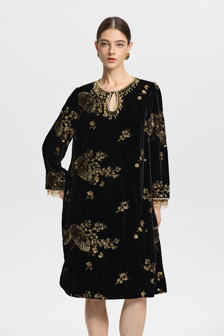 Juliet Velvet Dress with Beaded Sequin