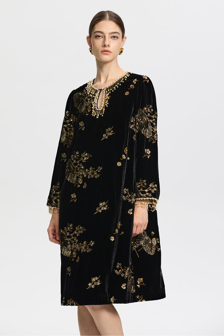 Juliet Velvet Dress with Beaded Sequin