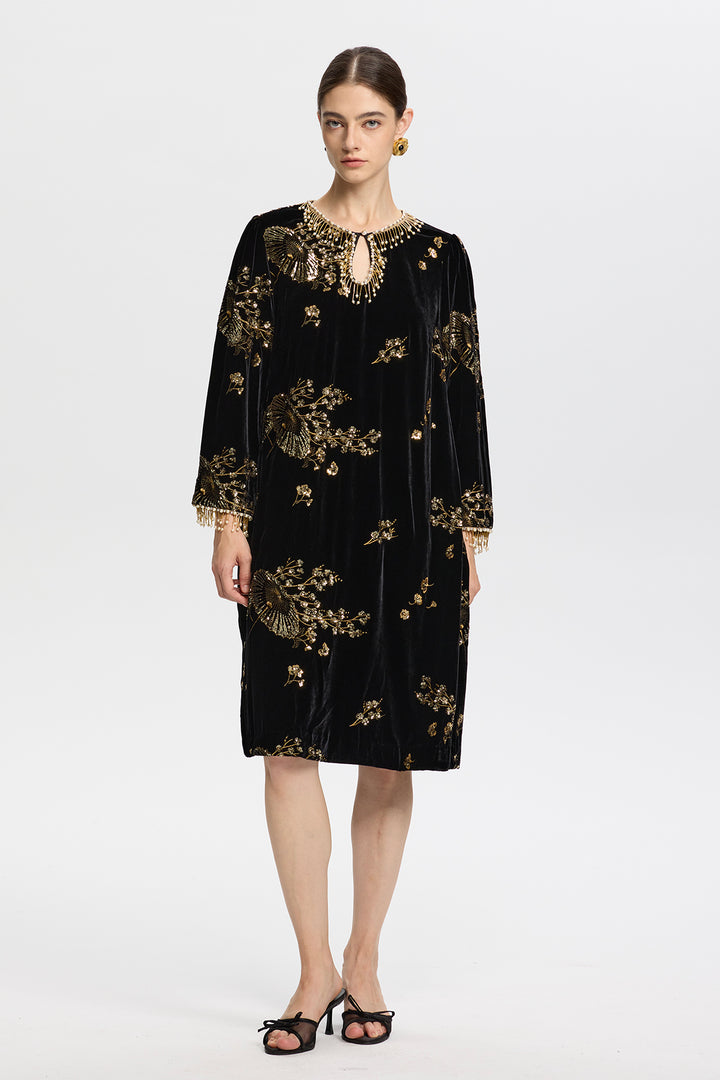 Juliet Velvet Dress with Beaded Sequin