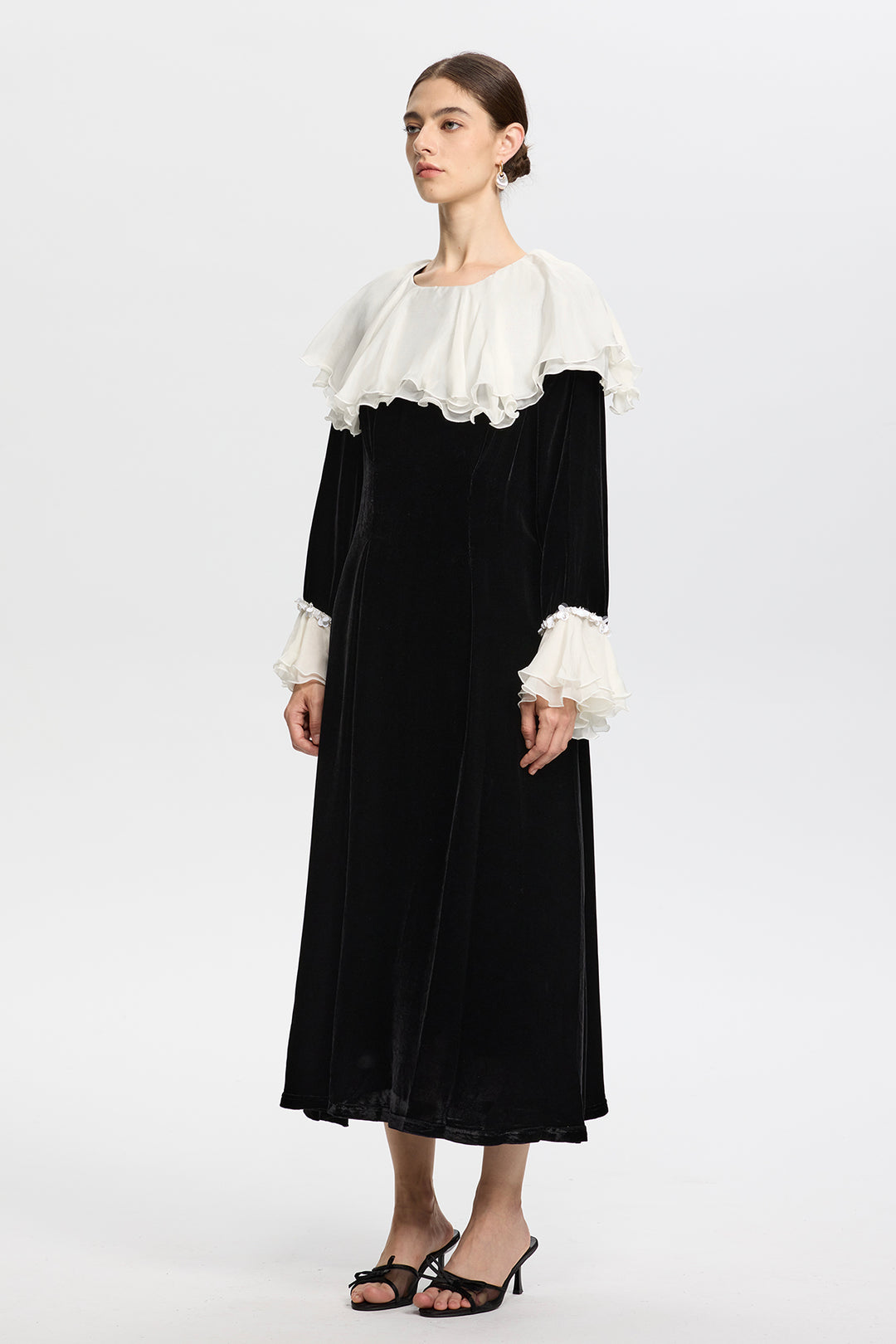 Amabel Velvet Maxi with Romantic White Frills