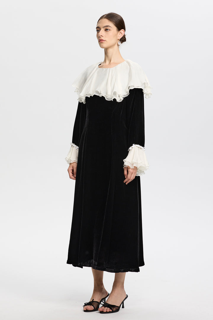 Amabel Velvet Maxi with Romantic White Frills