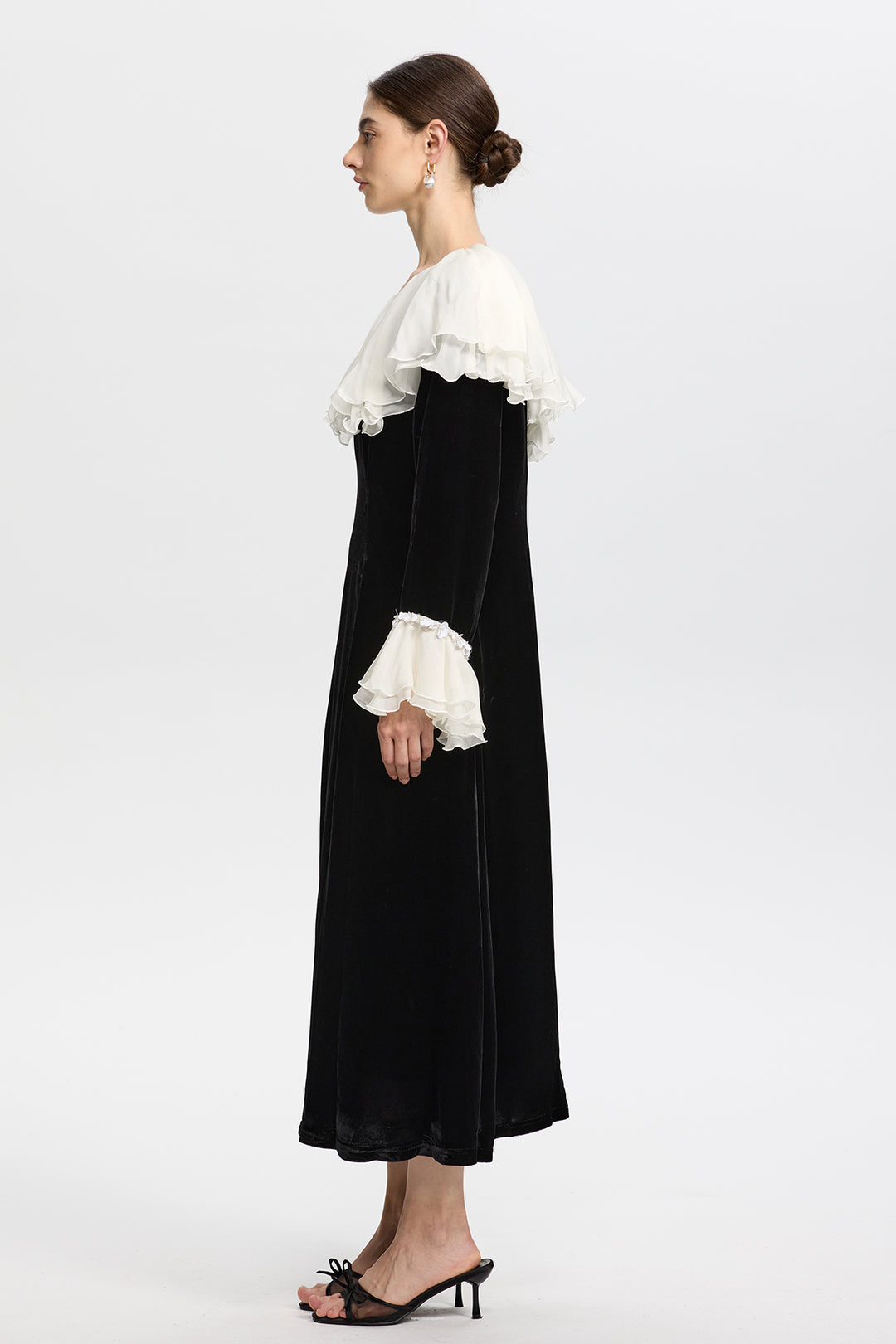 Amabel Velvet Maxi with Romantic White Frills