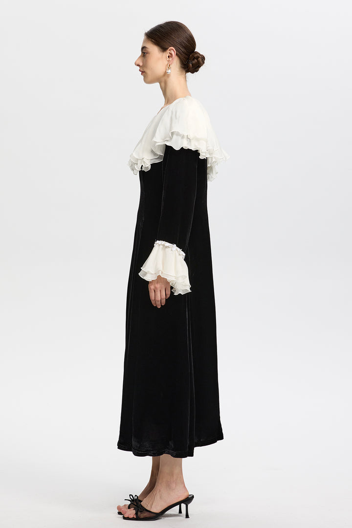 Amabel Velvet Maxi with Romantic White Frills