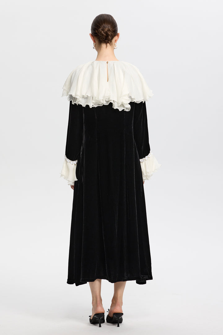 Amabel Velvet Maxi with Romantic White Frills