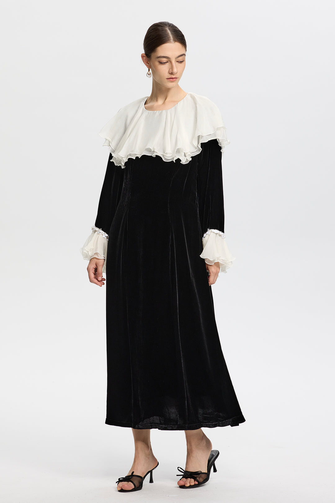 Amabel Velvet Maxi with Romantic White Frills