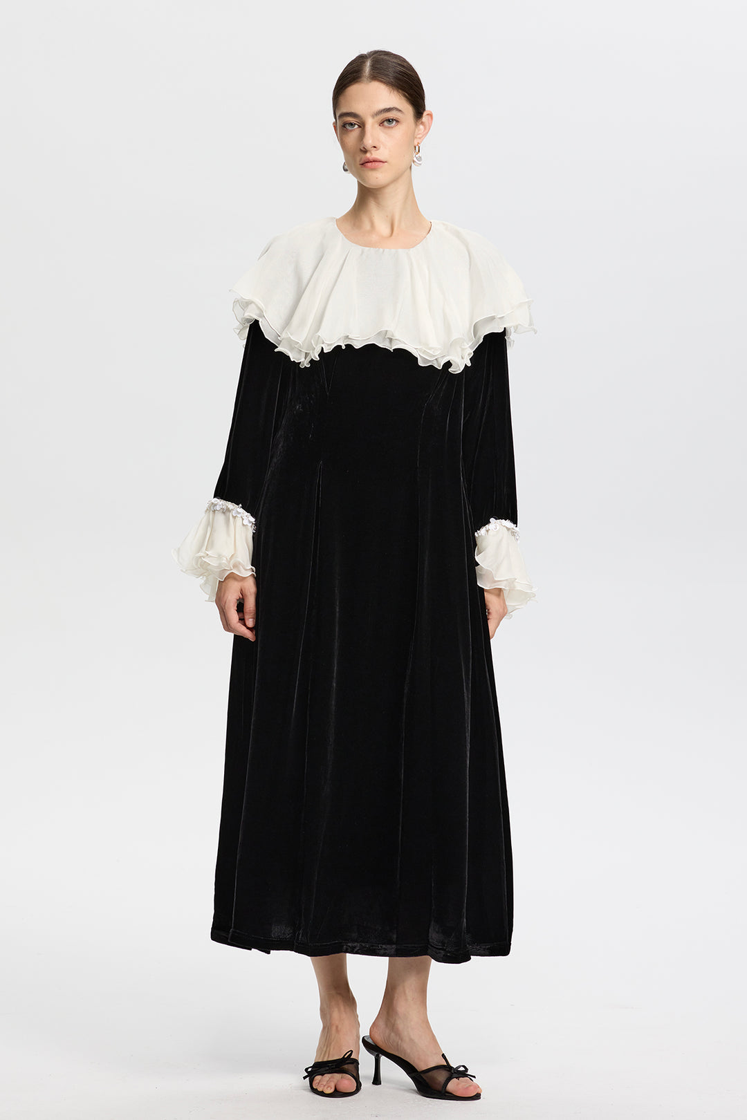Amabel Velvet Maxi with Romantic White Frills
