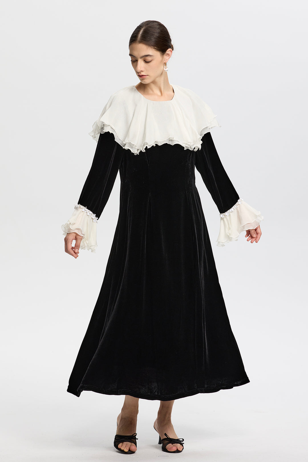 Amabel Velvet Maxi with Romantic White Frills