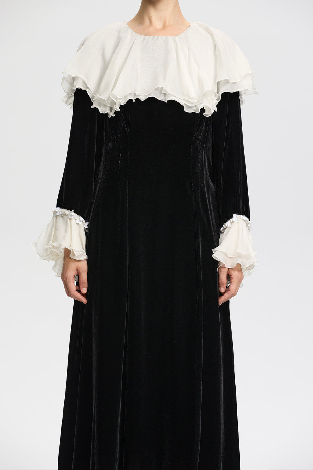 Amabel Velvet Maxi with Romantic White Frills
