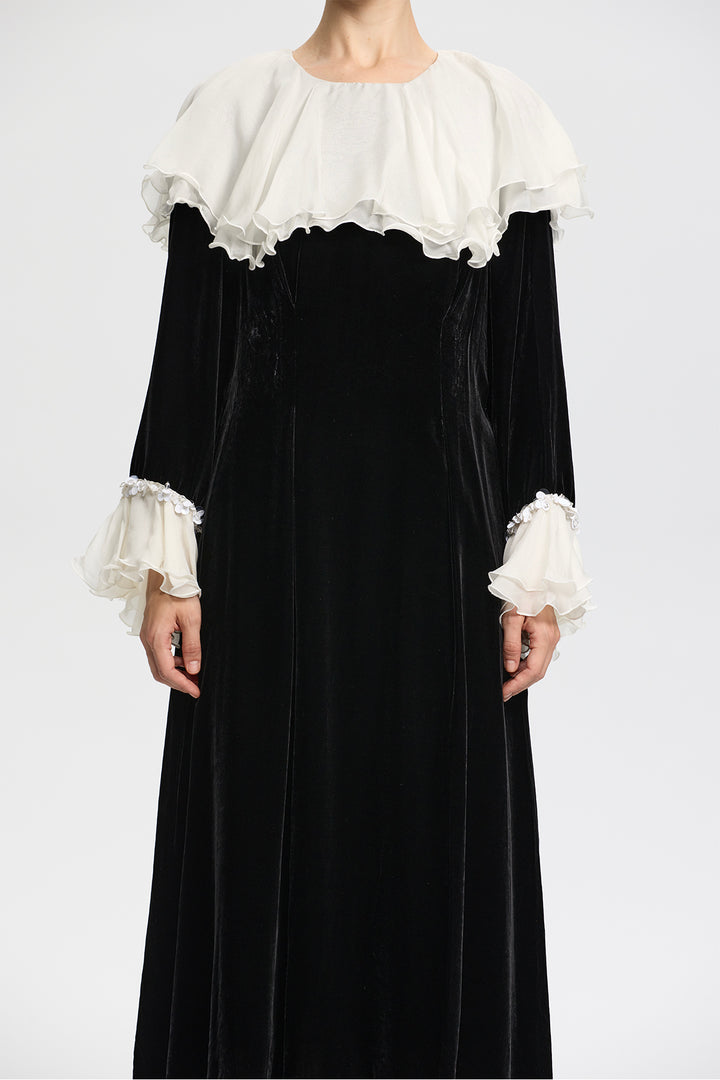 Amabel Velvet Maxi with Romantic White Frills