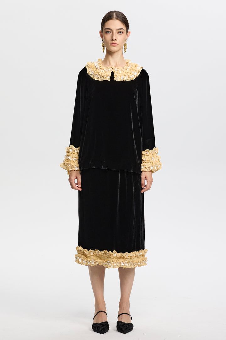 Odessa 3D Flower Velvet Two-Piece