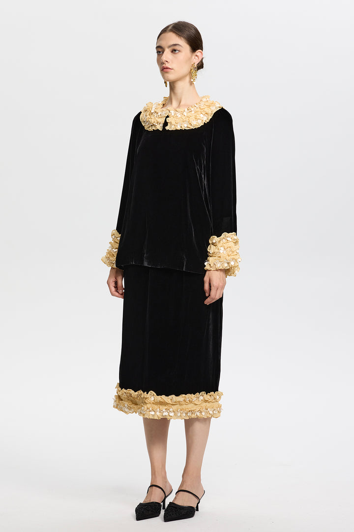 Odessa 3D Flower Velvet Two-Piece