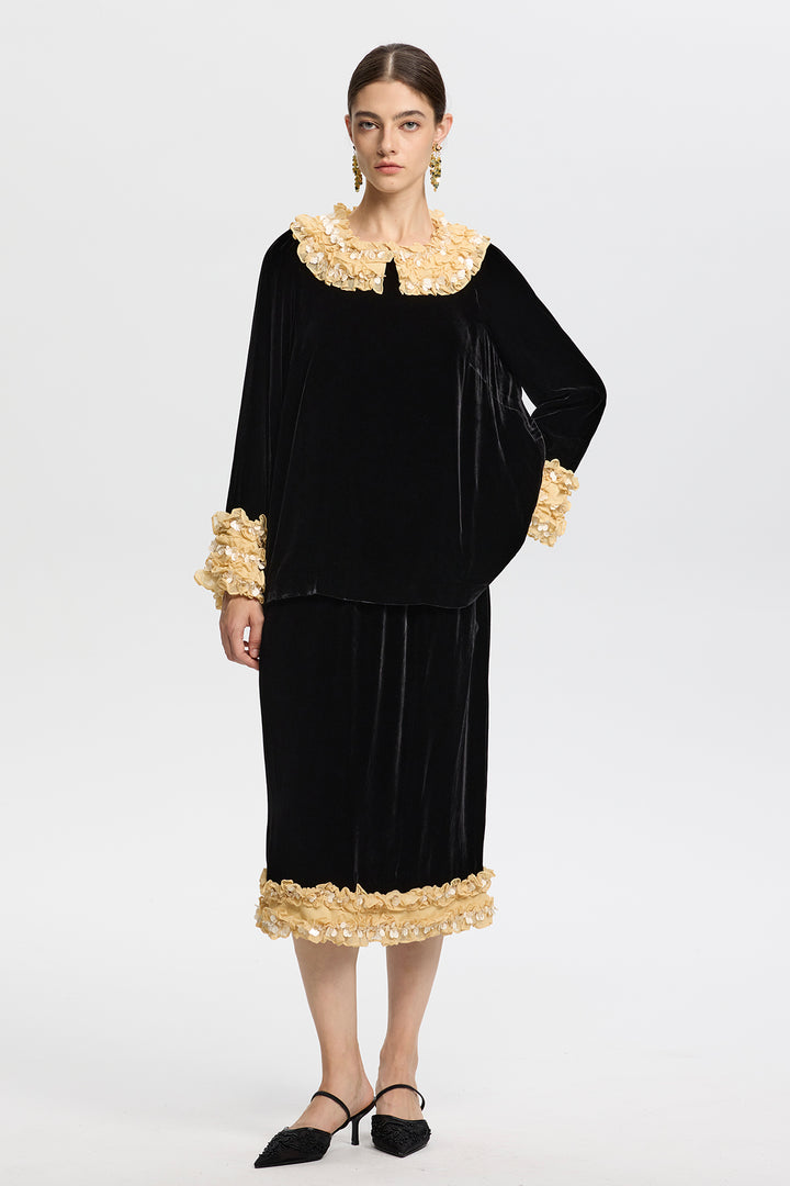 Odessa 3D Flower Velvet Two-Piece