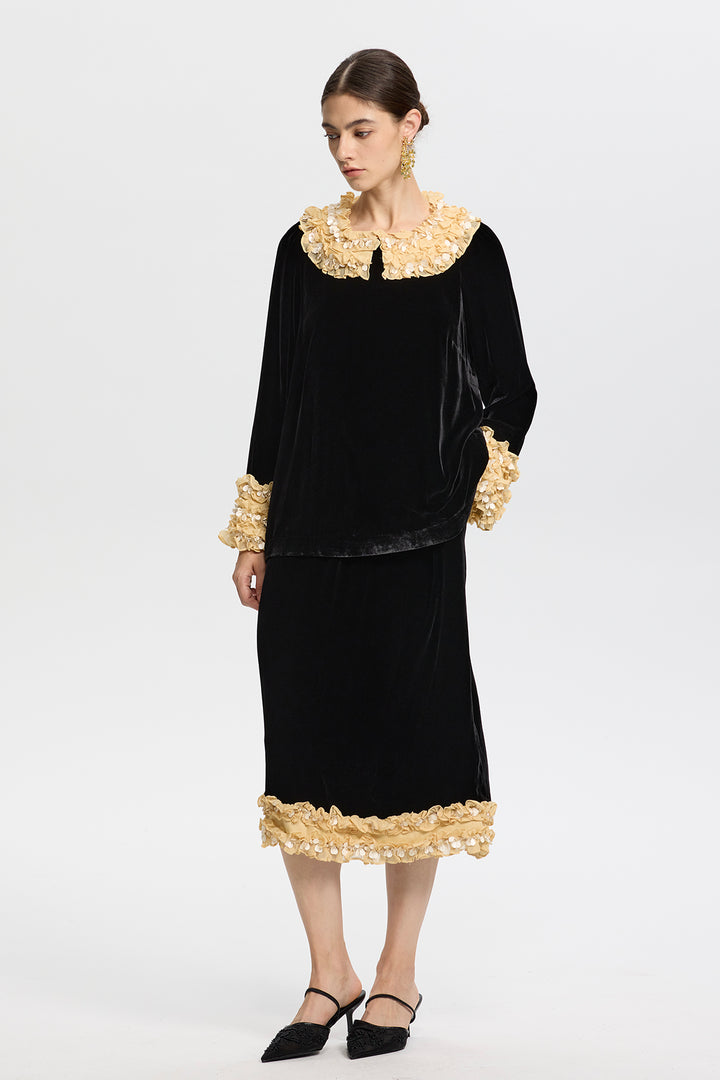 Odessa 3D Flower Velvet Two-Piece