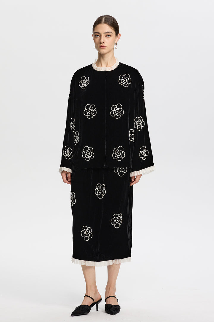 Yvaine Velvet Two-Piece with Embroidered Flowers