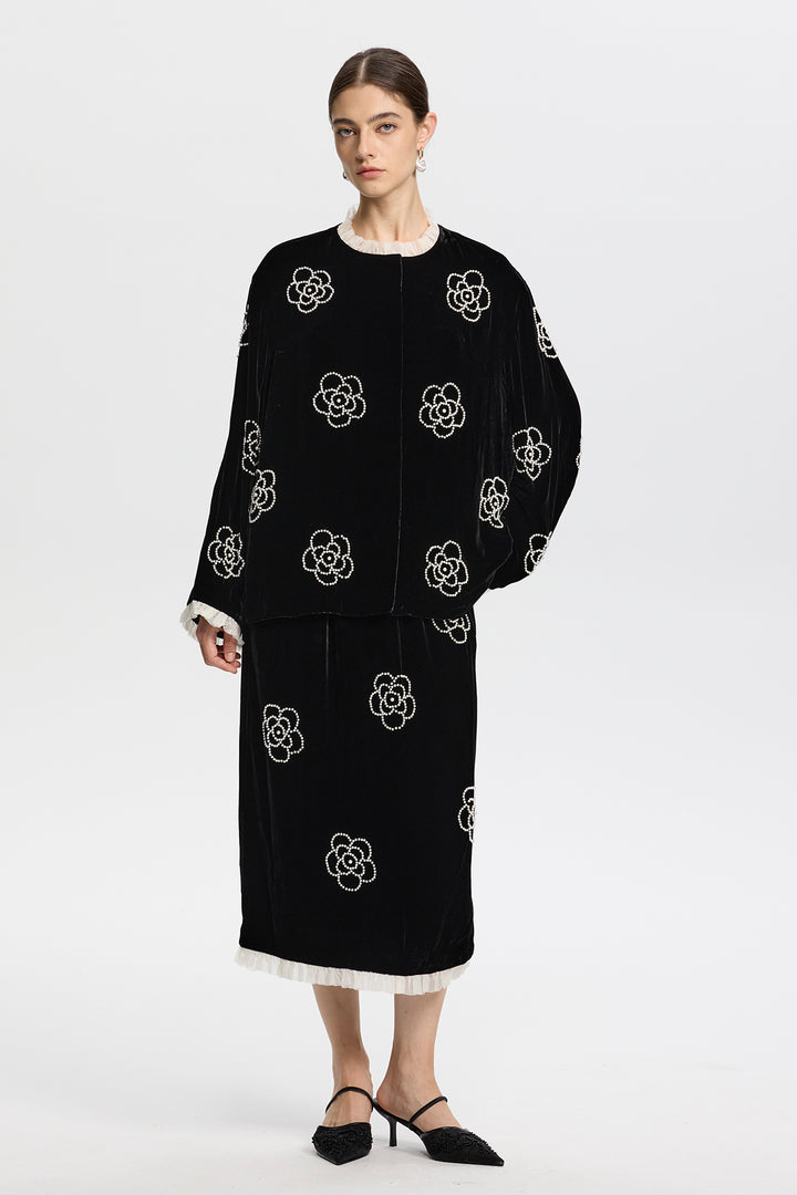 Yvaine Velvet Two-Piece with Embroidered Flowers