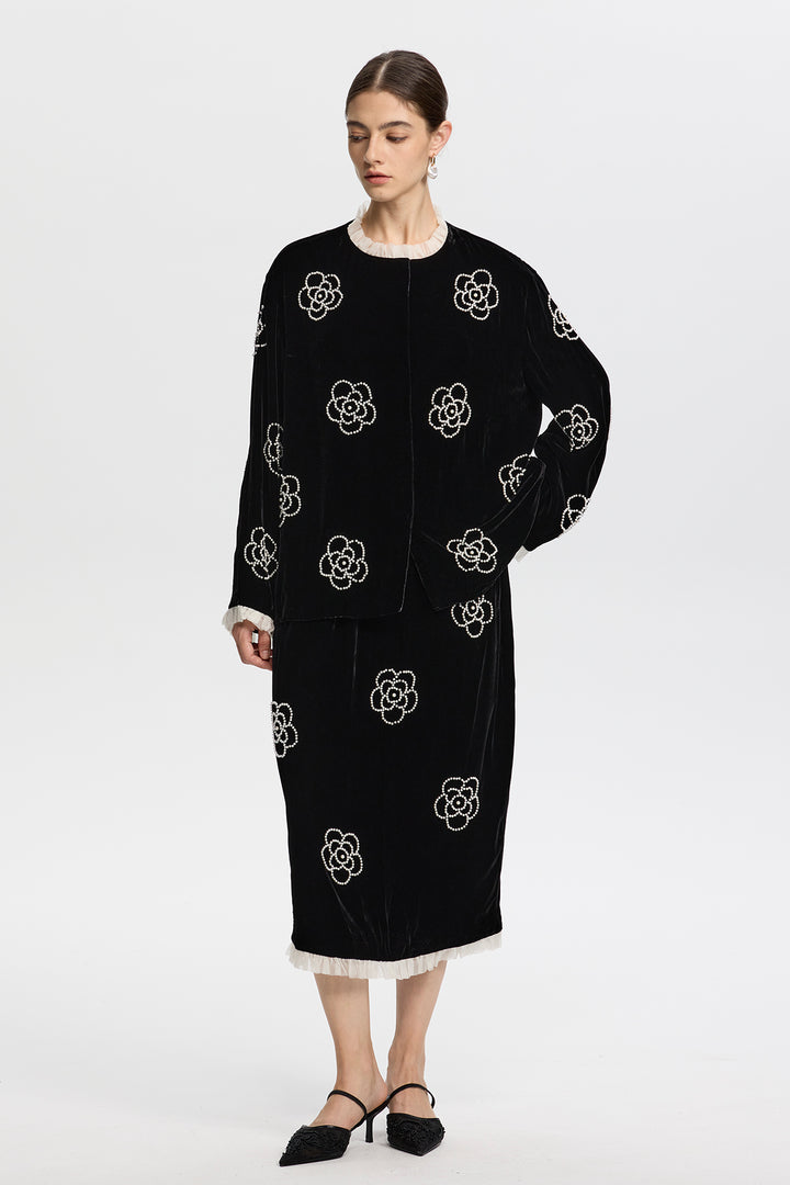 Yvaine Velvet Two-Piece with Embroidered Flowers