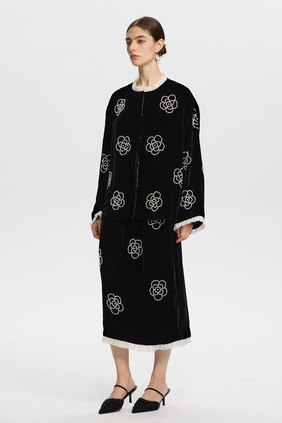 Yvaine Velvet Two-Piece with Embroidered Flowers