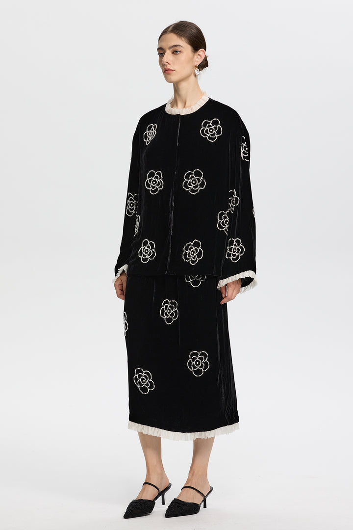 Yvaine Velvet Two-Piece with Embroidered Flowers