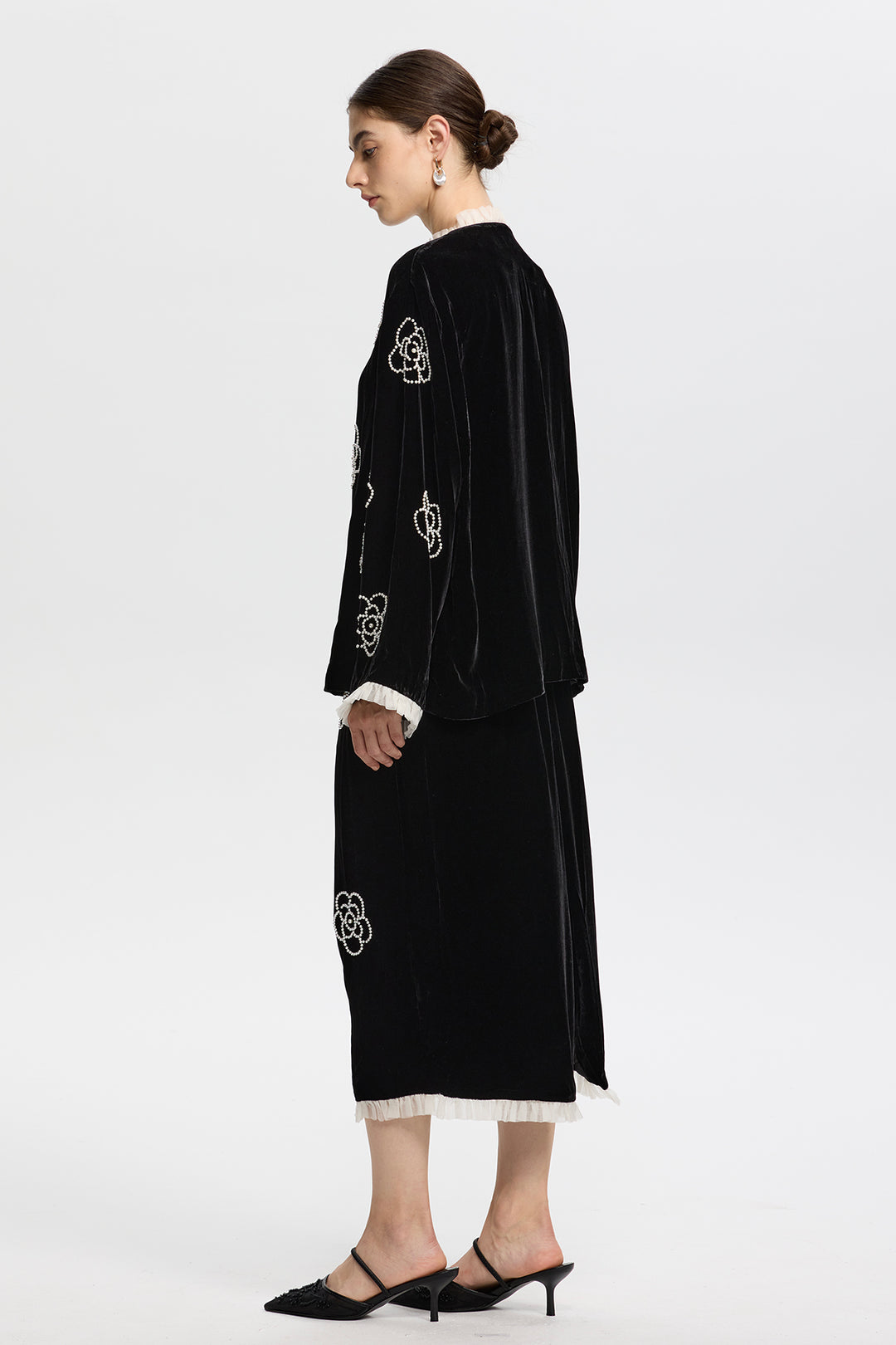 Yvaine Velvet Two-Piece with Embroidered Flowers