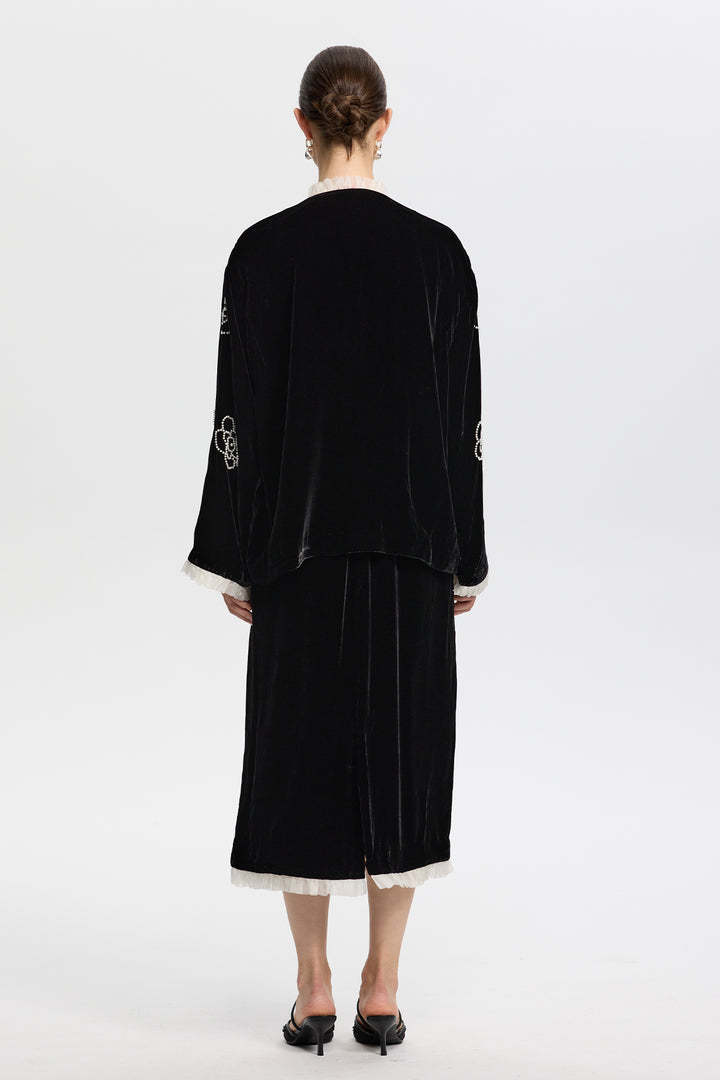 Yvaine Velvet Two-Piece with Embroidered Flowers