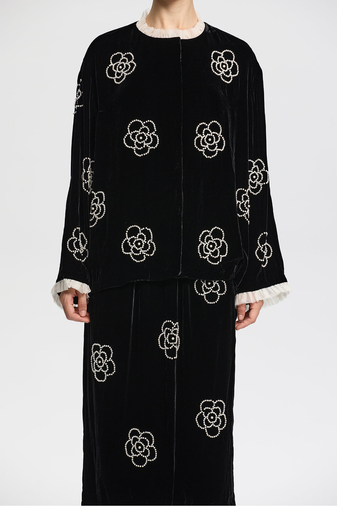 Yvaine Velvet Two-Piece with Embroidered Flowers