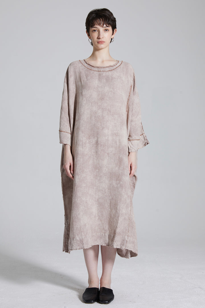 Cravat Tie-dye Linen Cozy Maxi Dress