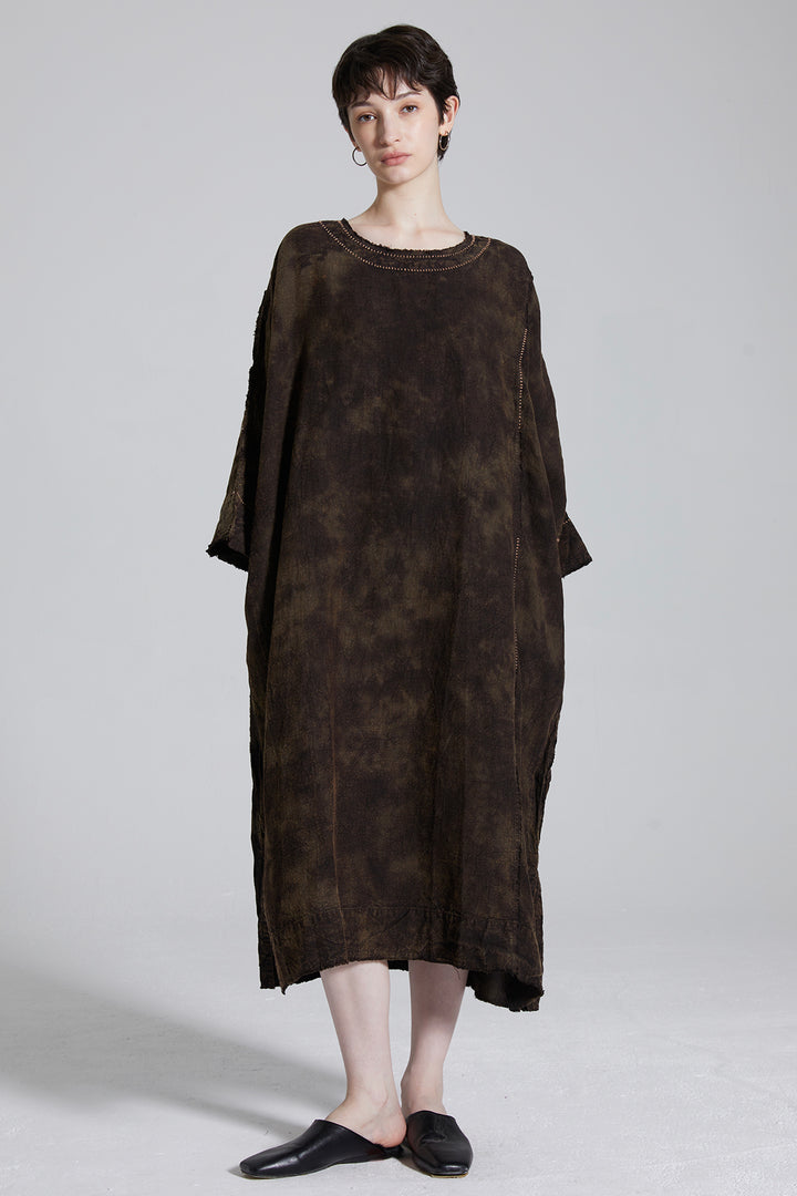 Cravat Tie-dye Linen Cozy Maxi Dress